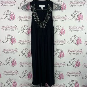 Cruise wear & co dress healing crystal Elegant Black Midi Beaded Neckline